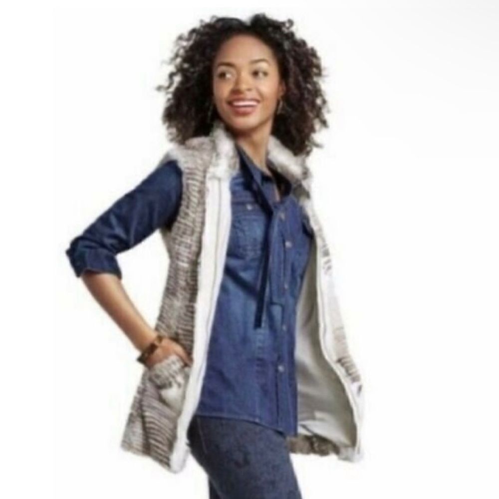 Cabi Aspen Faux Fur Vest Womens Xs Brown/Cream Full Zip #3179 Euc!